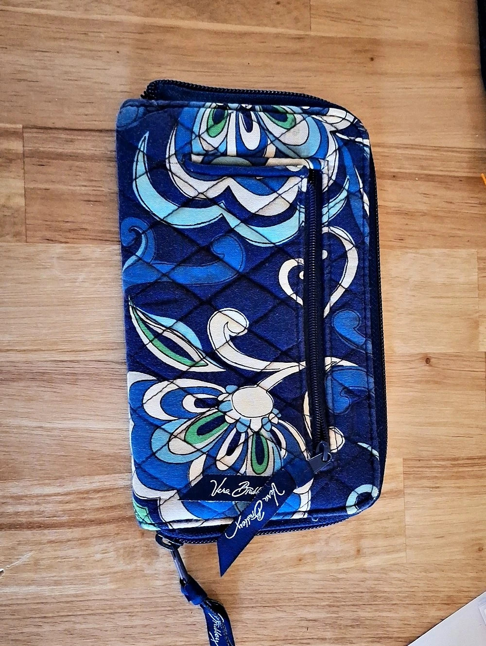 Vera Bradley All In One Crossbody Wallet Blue & Green Floral